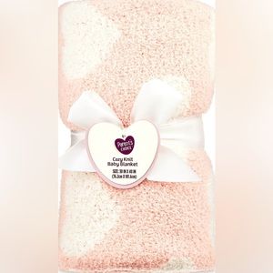 Parents Choice Cable Knit Blanket 30” x 40” Pink & White Stars